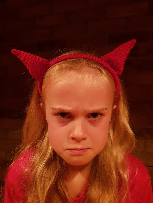 Halloween Knitted Horns - Fitting in Knitting
