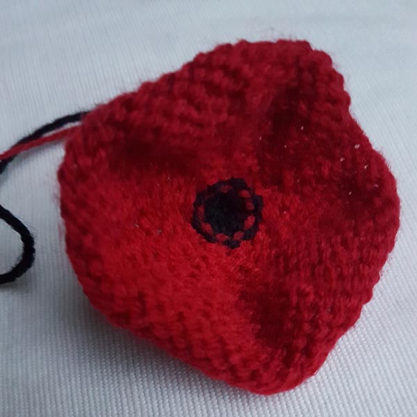 Floppy Knitted Poppy with soft curved petals.