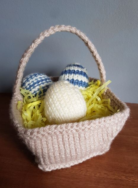 Handmade Knitted Basket and Decorative Knitted Eggs Fitting in Knitting Children Quick Craft Ideas