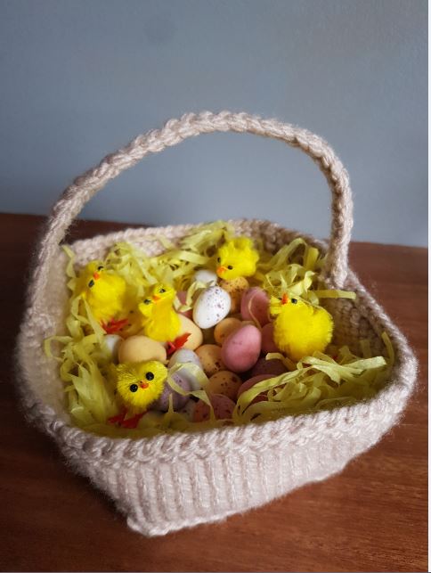 Handmade Knitted Basket and Knitted Eggs With Chicks Fitting in Knitting Children Quick Craft Ideas