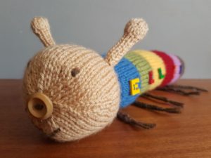 Handmade Knitted Caterpillar Front Side View Fitting in Knitting Children Quick Craft Ideas