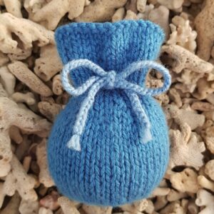 Knitted Drawstring Bag fitting in knitting